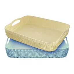 Kuber Industries Cream 2-Pieces Multipurpose Large Size Net Office Tray with Handle image 1