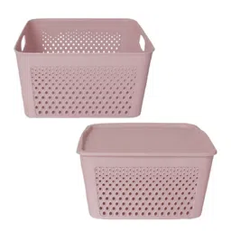 Kuber Industries Pack Of 2 Peach-Coloured Square Storage Baskets with Lid image 3