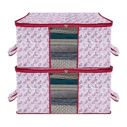 Kuber Industries White & Maroon 2-Pcs Printed Large Underbed Storage Bag-image-55