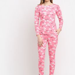 Boston Club Women Pink & White Printed Cotton Night Suit-image-55