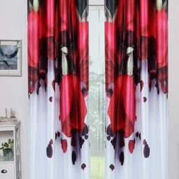 BELLA TRUE Set of 2 Red & White Floral Door Curtains-24