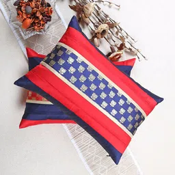 ANS Set of 2 Red & Blue Floral Rectangle Cushion Covers-0