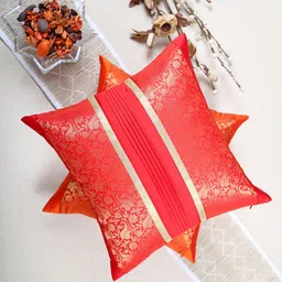 ANS Set Of 2 Red & Gold-Toned Woven Design Brocade Square Cushion Cover-14