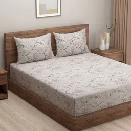 SWAYAM Beige Floral 200 TC King Bedsheet with 2 Pillow Covers-image-35