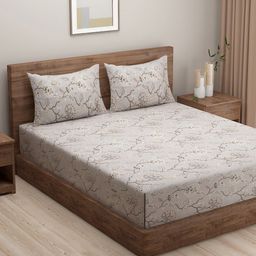 SWAYAM Beige & Brown Floral 200 TC King Bedsheet with 2 Pillow Covers-image-96