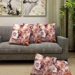 Arrabi Beige & Brown Set of 5 Floral Square Cushion Covers-55