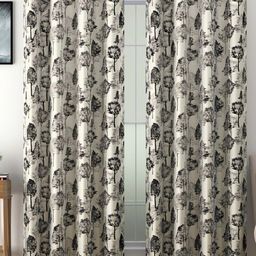 SWAYAM Set Of 2 Black & White Floral Room Darkening Long Door Curtain-image-29