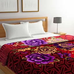 KLOTTHE Red & Violet Floral Mild Winter 600 GSM Double Bed Blanket-image-41