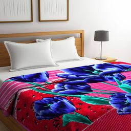 Arrabi Red & Blue Floral Mild Winter Double Bed Blanket-image-34