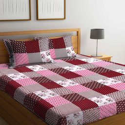 Arrabi White & Pink Floral 300 TC King Bedsheet with 2 Pillow Covers-image-61