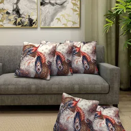 Arrabi Beige & Blue Set of 5 Ethnic Motifs Square Cushion Covers-52