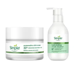 Simple Set of Active Skin Barrier Care Replenishing Cream Cleanser 150ml & Rich Cream 40g-13