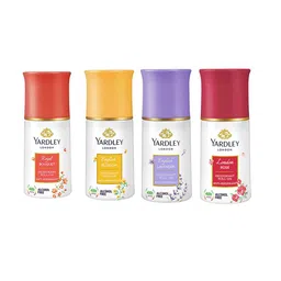 YARDLEY LONDON Set Of 4 Anti-Perspirant & Alcohol-Free Deodorant Roll-Ons - London Rose - English Lavender - English Blossom - Royal Bouquet - 50 ml Each-47