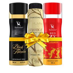 Ramsons Set Of 2 Deo 200ml Each- Red ZX All Rounder & Black Thunder with Exotica Talc 100g-4