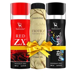 Ramsons Set Of 2 Deodorants 200ml Each - Red ZX Biker & Rhymes with Exotica Talc 100g-4