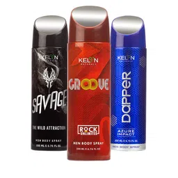 KELYN Men Set of Long Lasting Savage + Groove + Dapper Body Spray - 200 ml Each-9