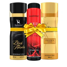 Ramsons Black Thunder Deodorant 200ml+Exotica Gold Deodorant 200ml+Red ZX Deo Talc 100g-25