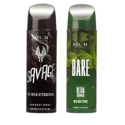 KELYN Men Set of Long Lasting Savage & Bare Body Spray - 200 ml Each-11