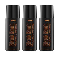 RIYA Set Of 3 Black Rock Magnetic Aroma Long Lasting Perfume Deo Body Spray - 150ml Each-42
