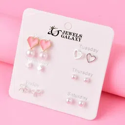 Jewels Galaxy Set Of 6 Silver-Plated Crystals Studded Contemporary Studs Earrings-10