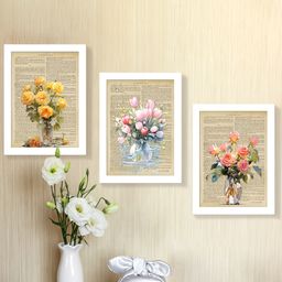 Art Street White & Yellow 3 Piece Synthetic Printed Floral & Botanical Printed Wall Arts-image-29