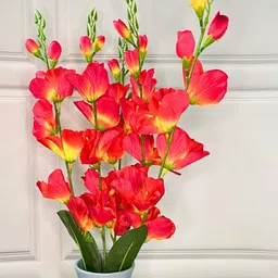 Akaar Orange Colored & Green Gladiolus Artificial Flowers-17