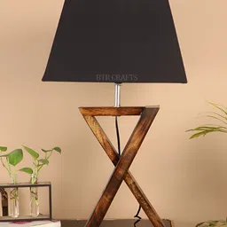 BTR CRAFTS Brown & Black Frustum Shaped Wooden Table Lamp with Adjustable Cord-25