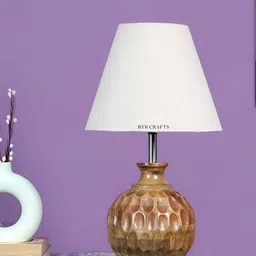 BTR CRAFTS Beige Wooden Bell Shaped Table Lamp with Adjustable Cord-54