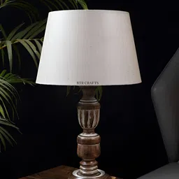 BTR CRAFTS Brown Textured Frustum Shaped Wooden Table Lamp with Adjustable Cord-picture-51