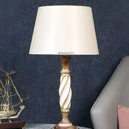 BTR CRAFTS Khaki Wood Frustum Shaped Table Lamp with Adjustable Cord-picture-52