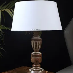 BTR CRAFTS White Wood Bell Shaped Table Lamp with Adjustable Cord-picture-33