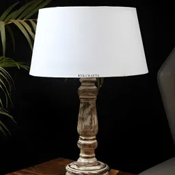 BTR CRAFTS White Wooden Bell Shaped Table Lamp with Adjustable Cord-16