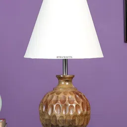 BTR CRAFTS White Wooden Frustum Shaped With Adjustable Cord Table Lamp-26