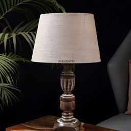 BTR CRAFTS Beige Wood Frustum Shaped Table Lamp with Adjustable Cord-14