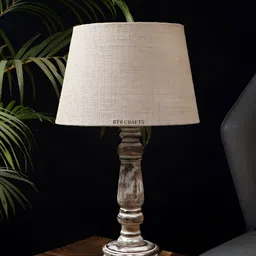 BTR CRAFTS Brown Frustum Shaped Wooden Table Lamp with Adjustable Cord-17