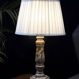 BTR CRAFTS White Wood Frustum Shaped Textured Table Lamp with Adjustable Cord image 3