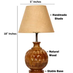 BTR CRAFTS Brown & Beige Textured Frustum Shaped Wooden Table Lamp with Adjustable Cord image 4