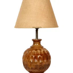 BTR CRAFTS Brown & Beige Textured Frustum Shaped Wooden Table Lamp with Adjustable Cord image 5