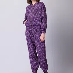 FabAlley Women Purple & Pink Printed Jacket and Joggers Co-ords Set-picture-23
