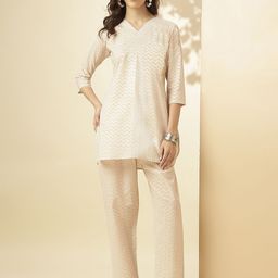 KALINI Geometric Printed V-Neck Three-Quarter Sleeves Printed Tunic & Trousers-picture-10