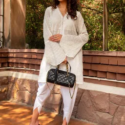 Calmna Schiffli Self Design V-Neck Tunic With Trouser-image-35