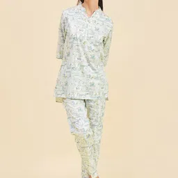 Sweet Dreams Paisley Printed Mandarin Collar Pure Cotton Tunic With Trousers-picture-49