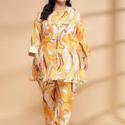 Sringam Printed Pure Cotton Tunic With Trousers Plus Size Co-Ords-image-48