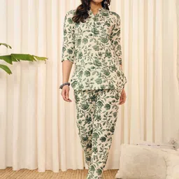 Meeranshi Floral Printed Mandarin Collar Pure Cotton Top & Trouser-24