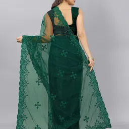 BARKIYA CREATION Ethnic Motifs Embroidered Net Saree image 5
