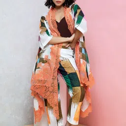 Rhe-Ana Printed Shawl Neck Shrug with Trousers-image-70