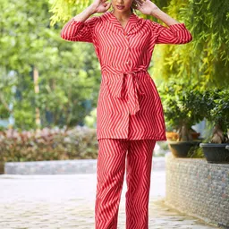 Athena Women Red Chevron Printed Tie Up Co-Ords-image-97