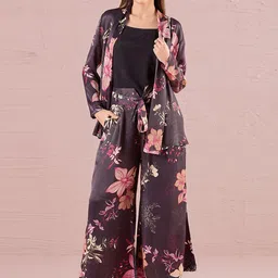 navyasa by liva Floral Printed Round Neck Top Shrug & Trouser-picture-3