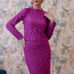 Athena Pink Self Design Ruffle Top With Skirt-picture-43