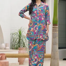 KALINI Printed Shirt Collar Tunic With Palazzo-picture-12